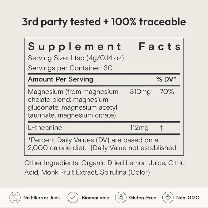 Moon Juice Magnesi-Om Magnesium Powder Supplement - Chelated Magnesium Complex + L-Theanine Blend for Rest, Relaxation & Regularity - Vegan, Non-GMO & No Sugar, Blue Lemon, 4.2 oz, 30 Servings