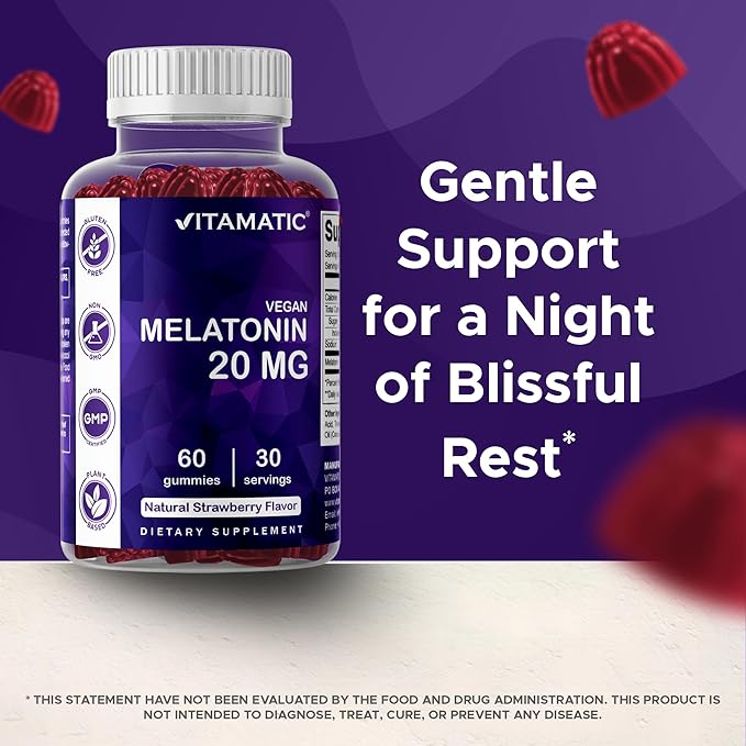 Vitamatic Melatonin 20mg Gummies for Adults, 30 Servings - 60 Count - Non-Habit Forming Supplement (Pack of 2)