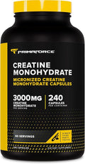 Primaforce Creatine Monohydrate Capsules - 240 Capsules, 3,000mg per Serving, Gluten Free and Non-GMO