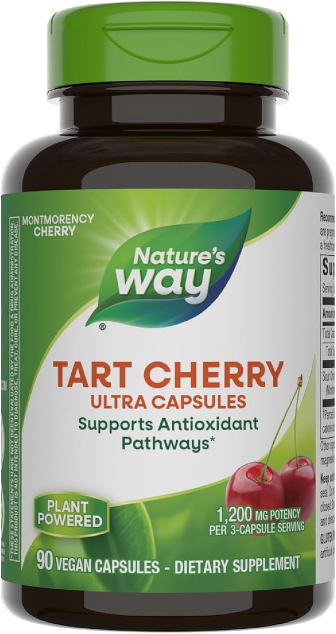 Nature's Way Tart Cherry Ultra Capsules, Montmorency Cherry, Anthocyanins for Antioxidant Support*, 1,200 mg per 3-capsule serving, 90 Vegan Capsules (Packaging May Vary)