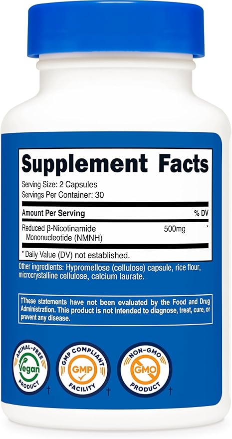 Nutricost NMNH Supplement (500mg) 60 Capsules - Reduced β-Nicotinamide Mononucleotide, Vegan, GMO-Free, Gluten-Free, 30 Servings