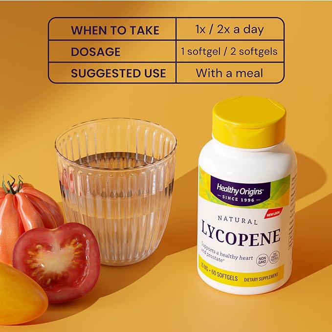 Healthy Origins Lycopene 15 mg (Natural, Non-GMO, Gluten Free, Skin Support, Prostate Support), 180 Softgels
