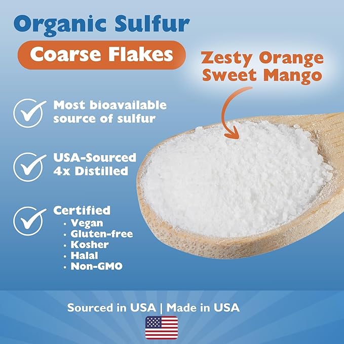 KALA HEALTH MSMPure Orange Mango Flavored Coarse MSM Powder Flakes – US-Made MSM for Joint Health, Skin Appearance, and Hair & Nail Support – 8.8 oz, Organic Sulfur