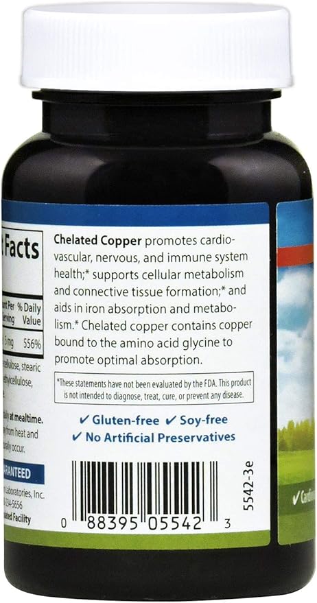 Carlson - Chelated Copper, 5 mg, Superior Absorption, Circulation Health, Nerve Function & Immune Support, 250 Tablets