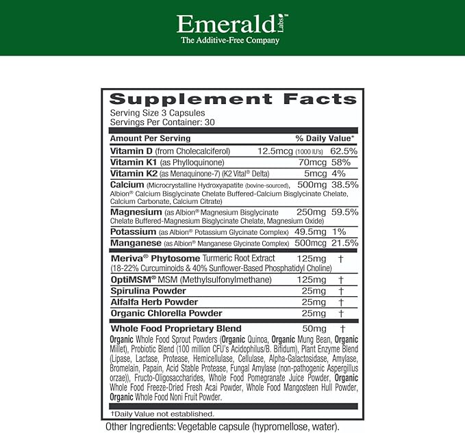 EMERALD LABS Osteo Bone Health - Immune Support & Bone & Joint Supplement with Vitamin D3, K2, Calcium, Magnesium, OptiMSM, Meriva Phytosome & More - 90 Vegetable Capsules
