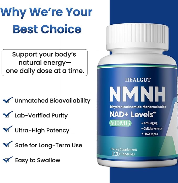 Pure NMNH 600mg Liposomal NAD Supplement for Women & Men - NMNH (Dihydronicotinamide Mononucleotide, NMN Alternative) for Anti-Aging, NAD+ Levels, Immune, and Energy, 120 Capsules (120-Day Supply)