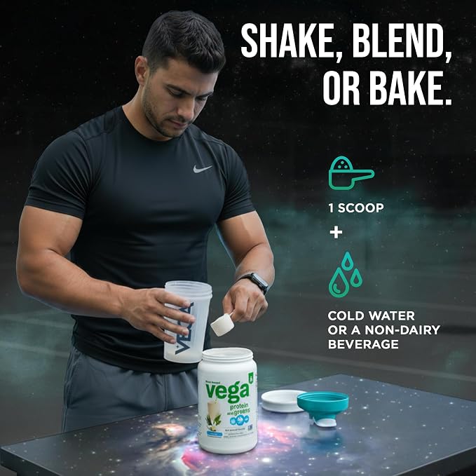 Vega Premium Protein + Supergreens, Vanilla – 20g Vegan Protein, Dairy & Gluten Free, 21.7 oz (20 Servings)