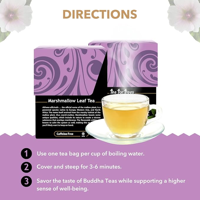 Buddha Teas - Marshmallow Leaf Tea - Herbal Tea - For Health & Wellbeing - With Flavonoids, Magnesium, Calcium & Iron - Clean Ingredients - Caffeine Free - OU Kosher - 18 Tea Bags (Pack of 1)