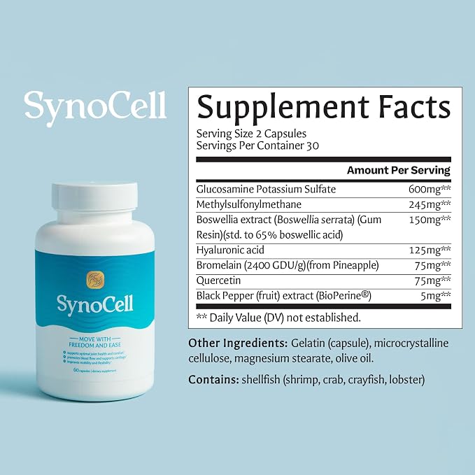 Synocell Glucosamine Chondroitin Complex 2 Pack Back, Neck, and Joint Support Supplement with Boswellia, Quercetin, & MSM - Renew Your Joints from the Inside Out - Move with Freedom and Ease