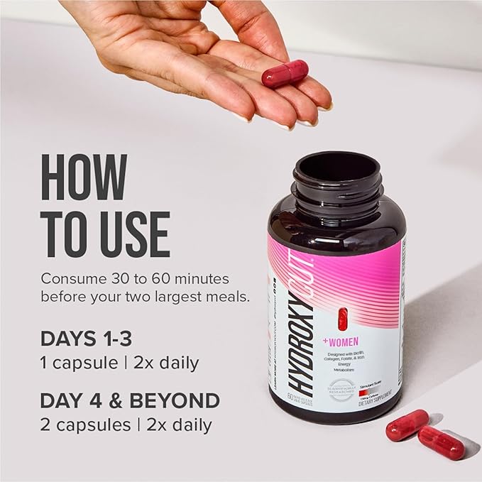 Hydroxycut +Women - 60 Rapid-Release Liquid Capsules - Includes Biotin, Collagen, Folate & Iron