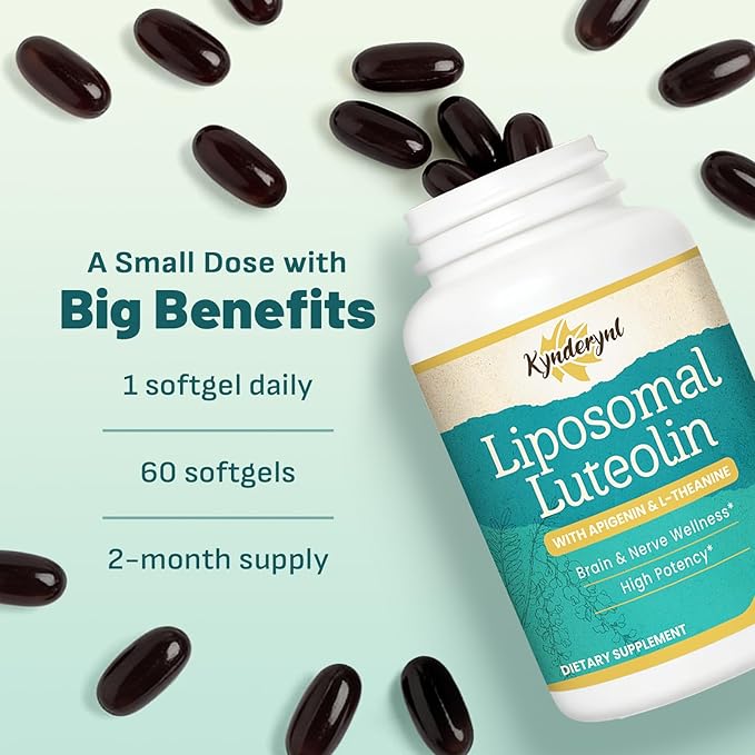 Liposomal Luteolin 200mg – Luteolin Supplement & Brain Supplement for Memory and Focus with Apigenin & L-Theanine – Non-GMO, Gluten-Free, 30 Softgels