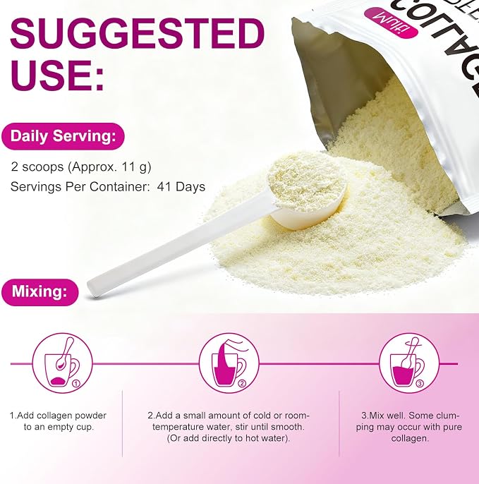 Multi Collagen Peptides Powder,Type I, II, III, V, X,with Biotin,Vitamin C,Hyaluronic Acid,Supports Healthy Joint, Hair, Skin & Nail Support,Grass-Fed, Non-GMO,16oz