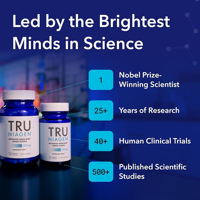 TRU NIAGEN Patented NAD Supplement for Brain Function, Anti Aging & Cell Regeneration, 300mg Niagen, 30 Servings | Supports Cellular Energy, Muscle | Nicotinamide Riboside (NR) Take 1 Daily | 1 Bottle