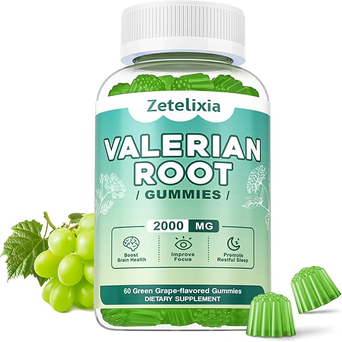 Organic Valerian Root Gummies, Natural Calm to Help Relaxation, Herbal Supplement for Mood Support, Melatonin Free, Non-GMO, Gluten Free, Vegan, Green Grape Flavor, 60 Count