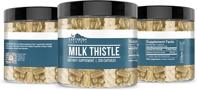 Earthborn Elements Milk Thistle 200 Capsules, Pure & Undiluted, No Additives (Pack of 2)