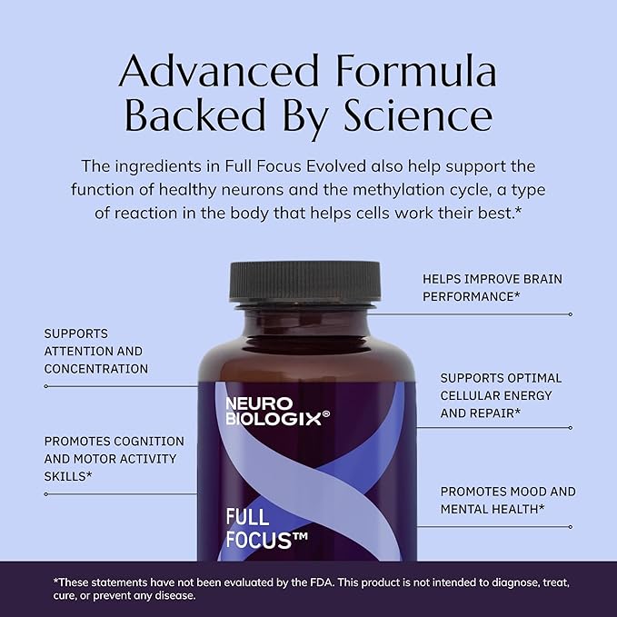 Neurobiologix Full Focus for Men & Women, Brain & Mood Support Supplement, Promotes Focus, Memory & Cognitive Function, with Green Coffee Bean, Bacopa, Magnesium & SAM-E, Gluten Free, 120 Capsules