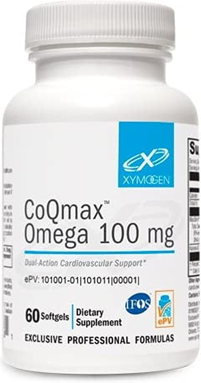 XYMOGEN CoQmax Omega 100 mg - Dual-Action Heart Health Support - CoQ10 Plus Fish Oil Omega-3 - MaxSimil Monoglyceride EPA DHA - Enhanced Absorption - 60 Softgels