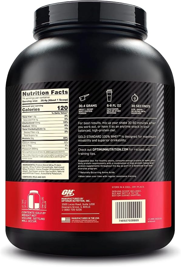 Optimum Nutrition Gold Standard 100% Whey Protein Powder, Double Rich Chocolate, 5 Pound (Packaging May Vary) (Pack of 4)