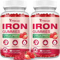 2 Pack Vegan Iron Gummies, Iron Supplement for Women & Men, with Vitamin C, A, B-Complex, Folate, Zinc, and Biotin, Strawberry Flavor, 120 Count