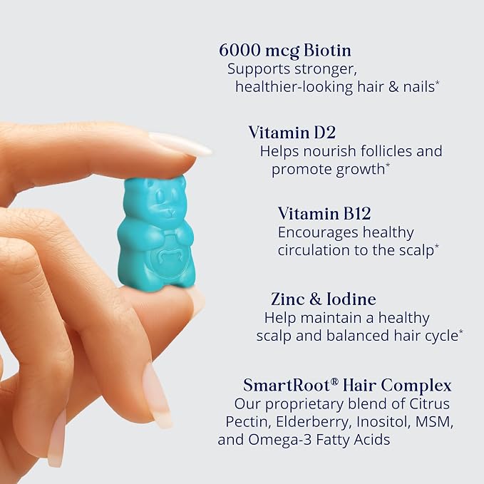 Sugarbear Hair Vitamin Gummy 2 Month Supply Extra Strength Biotin 6000mcg, Growth for Men & Women, Vegan Vitamin B12, MSM, Inositol, Omega 3, Elderberry, Certified Kosher, Halal, Cruelty-Free