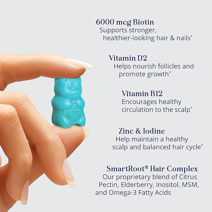 SugarBearPro Hair Vitamin Gummy 35 Day Supply, Extra Strength Biotin 6000mcg for Hair Growth, Vegan Vitamin B12, MSM, Inositol, Omega 3, Elderberry, Certified Kosher, Halal, Cruelty-Free