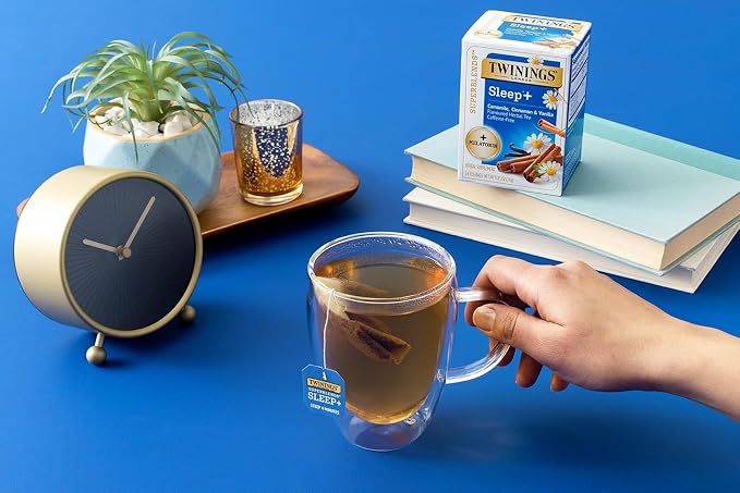 Twinings Superblends Sleep+ Herbal Tea with 1mg Melatonin Camomile, Cinnamon & Vanilla, Naturally Caffeine-Free, Enjoy Hot or Iced, 16 Tea Bags (Pack of 2)