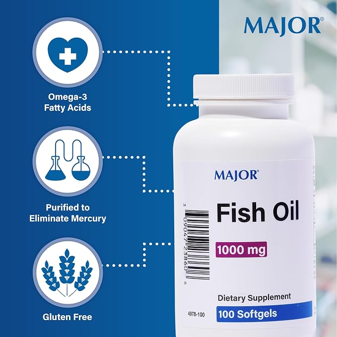 MAJOR Omega-3 Fish Oil - Fish Oil Supplement 1000mg - 100 Softgels (3-Pack)