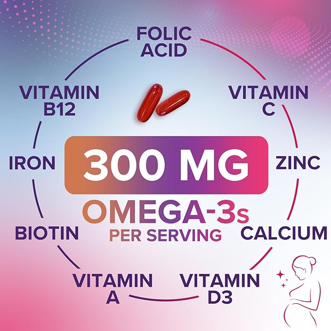 Prenatal Vitamins for Women with Folic Acid + Omega 3 DHA for Fetal Brain Development, Best Prenatal Vitamin Supplement, Daily Pregnancy Multivitamin Nutritional Support, Non-GMO - 120 Softgels