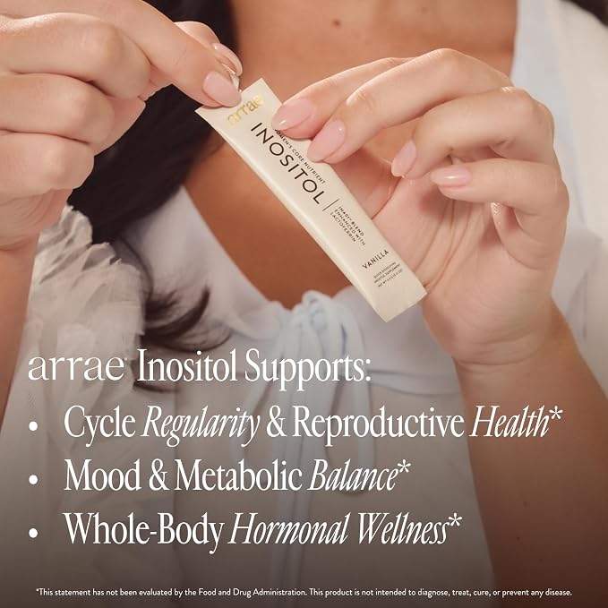 Arrae Inositol Supplement for Women - Supports Healthy Hormonal Balance, Regular Cycles, & Ovarian Health - 40:1 Myo & D-Chiro Raton with Lactoferrin & Folate - Vanilla Flavor - 30 Pack