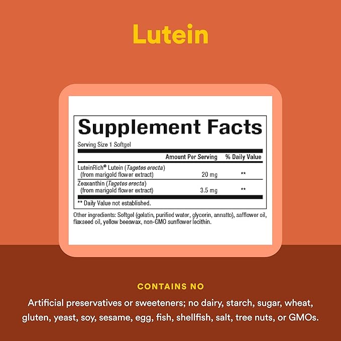Natural Factors - Lutein 20mg, Natural Antioxidant to Support Eye Health, 60 Soft Gels