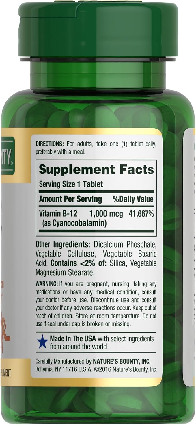 Nature's Bounty Vitamin B12 1000 mcg Supplements,Supports Energy Metabolism,200 Ct,(Pack of 2)