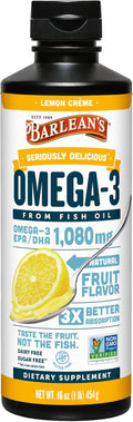 Barlean's Omega 3 Fish Oil Liquid Supplement for Men and Women, 1080mg of EPA and DHA Fatty Acid, Promotes Brain & Heart Health - Non-GMO, Lemon Crème, 16 oz