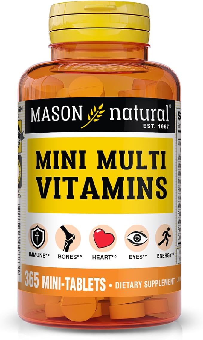 MASON NATURAL Mini Multivitamin with Iron & 12 Key Nutrients, 1 Year Supply | 12 essential nutrients plus iron, including vitamins A, C, D, E, B-complex, folate & calcium for daily support