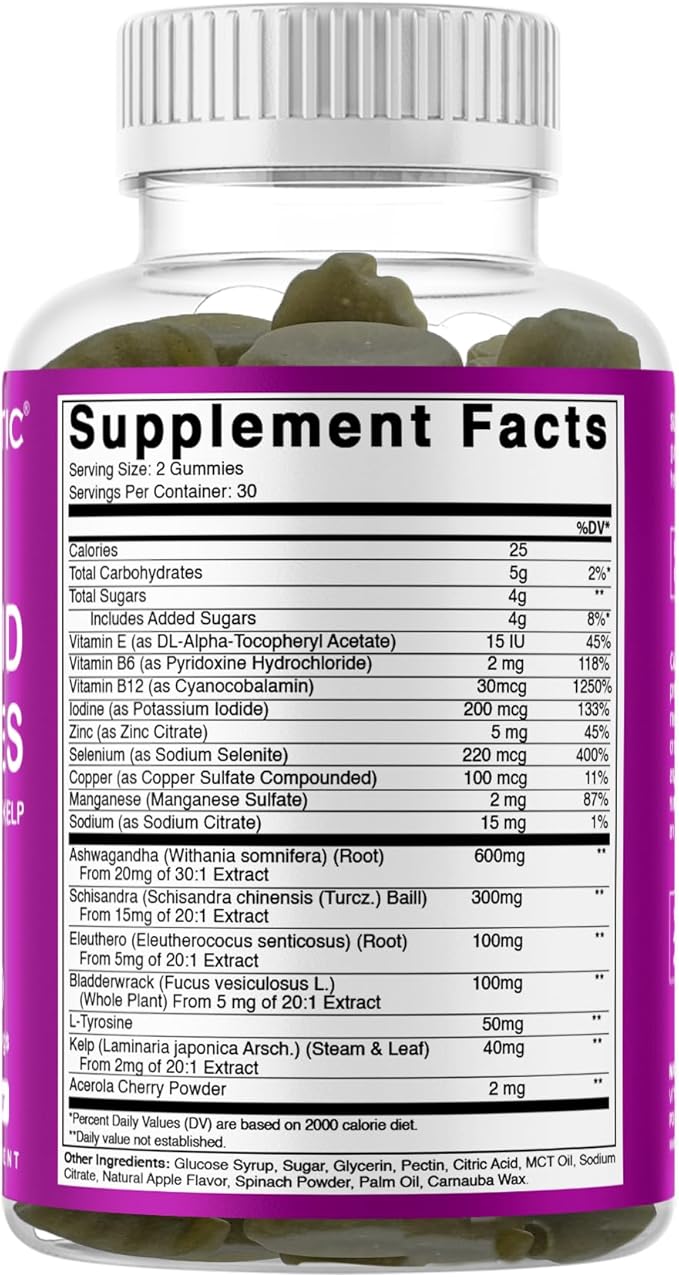 Vitamatic Vegan Thyroid Support Gummies with Iodine & Kelp – 60 Count Improve Your Energy & Increase Metabolism – Plant-Based