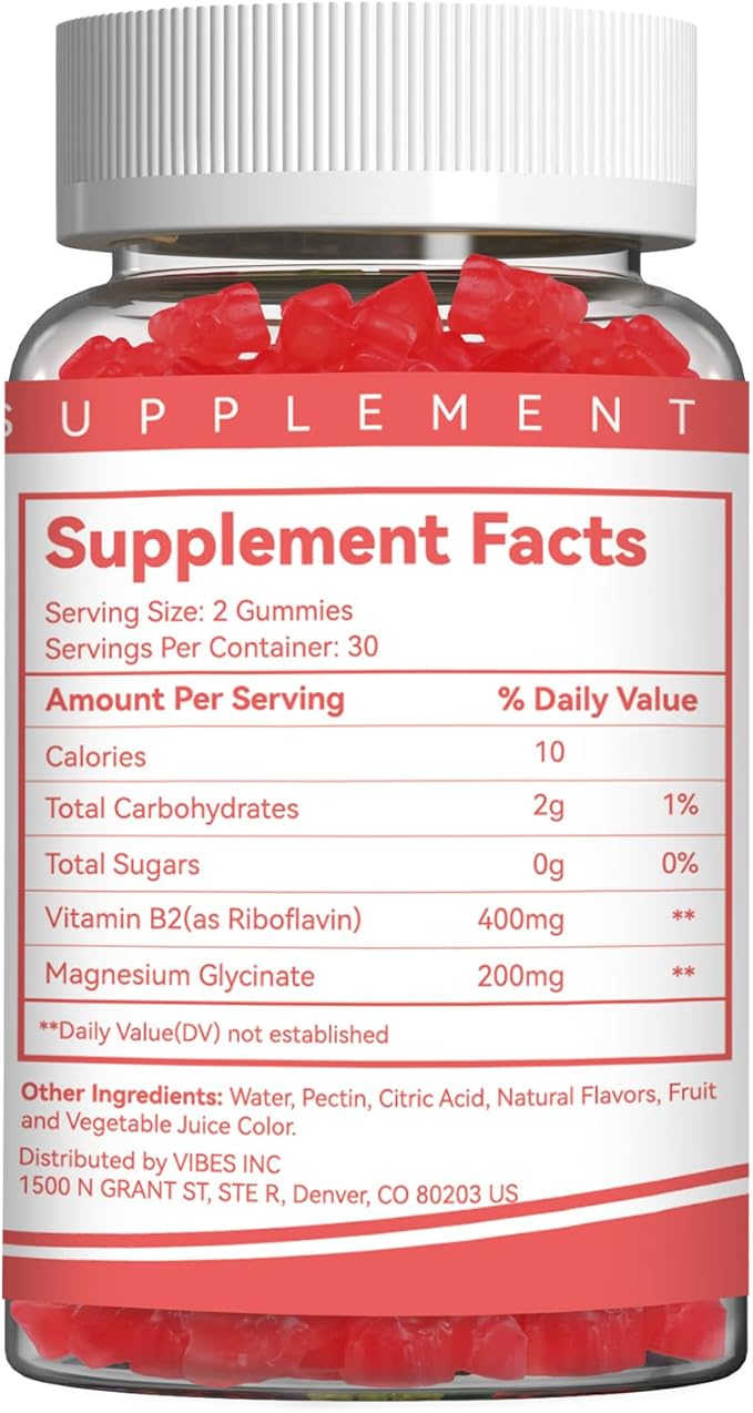 2 Pack Vitamin B2 Gummies - Riboflavin 400mg Supplement with Magnesium for Adults, B2 Gummies for Migraine Relief* & Nervous System Support* - Vegan, Sugar-Free, Raspberry-Lemon Flavor, 120 Count