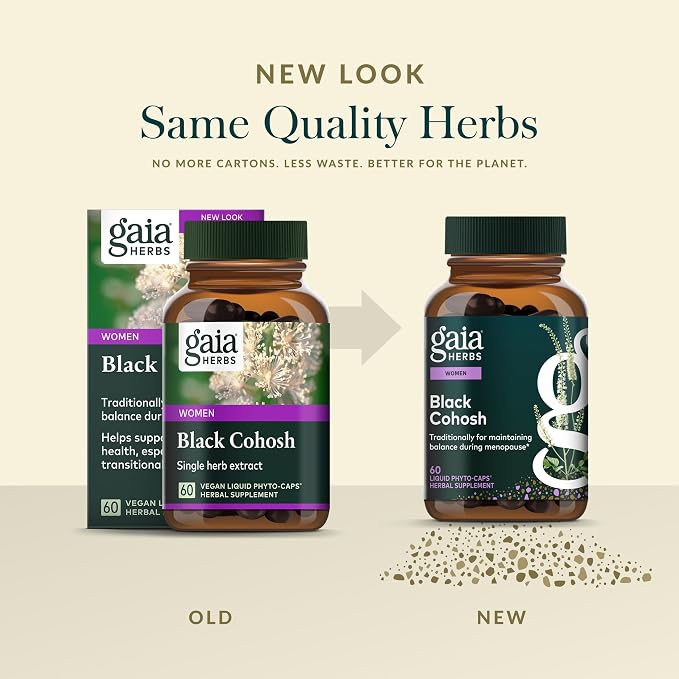 Gaia Herbs Black Cohosh - Menopause Support Supplement to Help Support Hormone Balance & Health for Women* - with Black Cohosh - 60 Vegan Liquid Phyto-Caps (60 Servings)