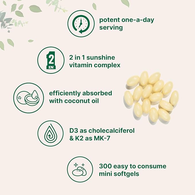 Micro Ingredients Vitamin D3 5,000 IU + K2 MK-7 100 mcg, 300 Softgels | Virgin Coconut Oil | 2-in-1 Support | Easy to Swallow, Non-GMO