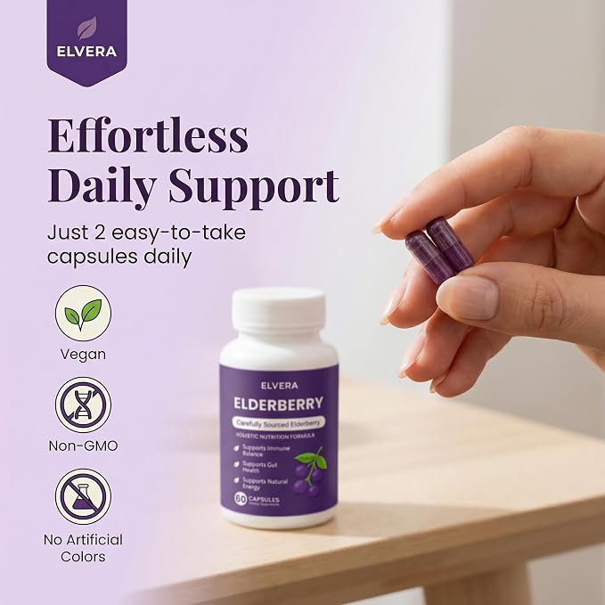Elderberry - EIvera Gut Support Complex, Organic Black Elderberry Capsules, with Zinc & Vitamin C for Digestive Balance, Immune Support (1)