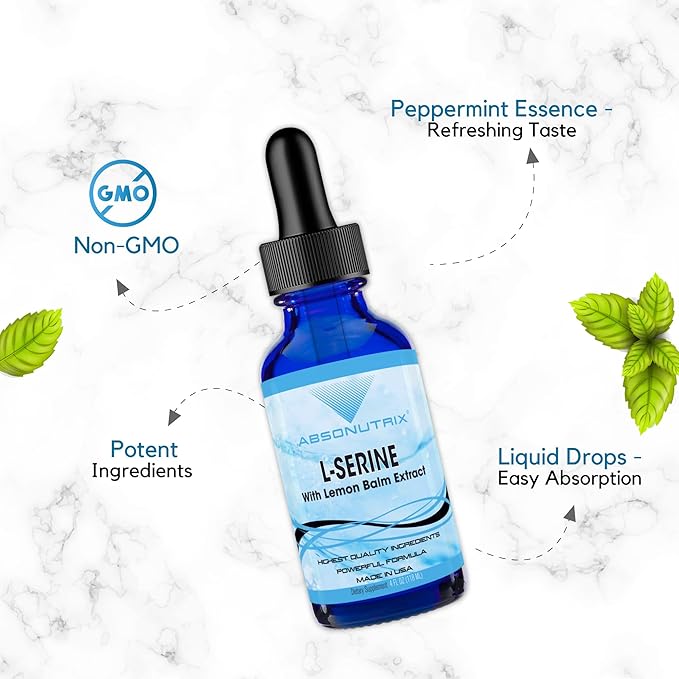 Absonutrix L-Serine Complex 500 mg - 4 Oz Liquid Large Bottle - 200 Servings per Bottle Made in USA All Natural