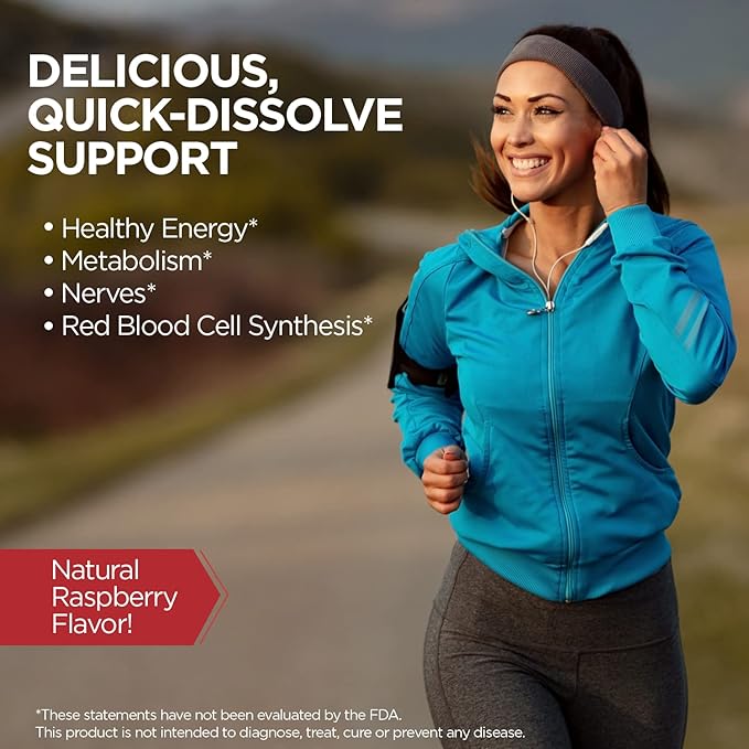 KAL Vitamin B12 Methylcobalamin 5000mcg, Healthy Energy, Metabolism, Nerve & Red Blood Cell Support,* Fast Dissolve ActivMelts, Optimal Absorption, Natural Raspberry Flavor, 90 Servings, 90 Micro Tabs