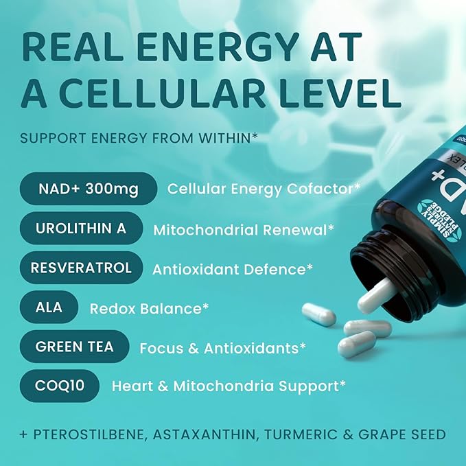 NAD+ Elite Complex – Direct NAD+ 300 mg with Urolithin A, Resveratrol, CoQ10 & Antioxidant Blend – Cellular Energy, Mitochondrial Support & Healthy Aging – Vegan, Non-GMO- 60 Capsules (Pack of 3)