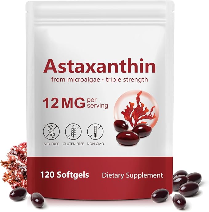 Astaxanthin Supplement – Natural Antioxidant Support – 12mg High Strength Softgels – Clean Formula, Gluten-Free, Easy to Swallow Capsules for Daily Wellness