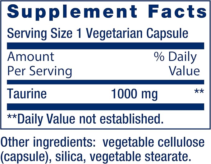 Life Extension Taurine,Pure Taurine Amino Acid Supplement,Heart,Liver and Brain Health,Longevity,Muscle and Exercise,1000 mg dose,Non-GMO,Gluten-Free,Vegetarian, Vegetarian, 90 Capsules (Pack of 2)