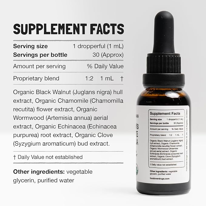 Food Over Drugs Children's para Formula – Organic Cleanse for Children & Toddlers – Natural Gentle Herbal Tincture for Digestive Balance – Safe Daily Formula for Kids Intestinal Wellness
