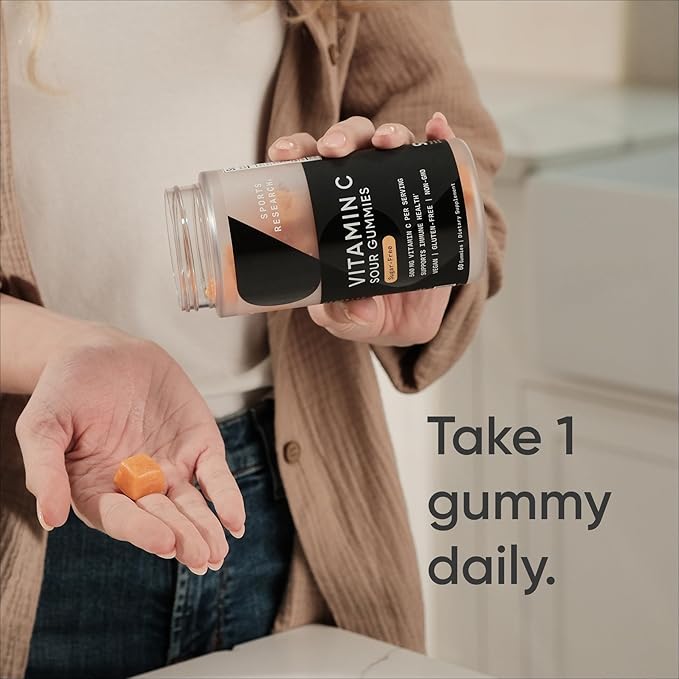 Sports Research­® Vitamin C Gummies | 500 mg Vitamin C | Sugar Free, Gelatin Free, Vegan Certified & Non-GMO Tested | Immune & Antioxidant Support 60 Gummies