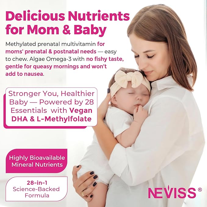 Prenatal Multivitamin Gummy for Women w/Methylfolate 1mg, Iron Choline Omega-3(DHA+EPA), Prenatal Vitamins for Women Gummies, Postnatal Vitamins | Before,During & After Pregnancy, Sugar Free,120Cts