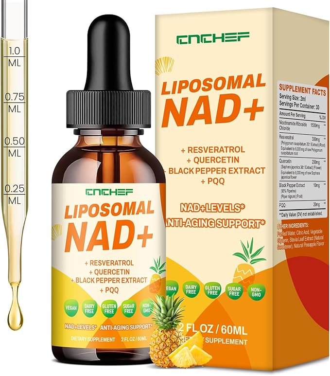 Liposomal NAD Supplement - 1500mg NAD+ Liquid Drop for Women & Men Nicotinamide Riboside Chloride & Resveratrol Complex - Cellular Renewal, Anti-Aging Support - 30 Servings (2 fl oz)