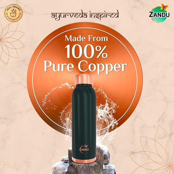 Zandu Copper Bottle (Green): Prepared with 100% Pure Copper | Useful in Promoting Overall Health (Pack of 950 ml)