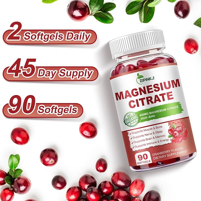 Magnesium Citrate Supplements for Women/Men, Magnesium Citrate 400mg with Vitamin D3, Vitamin B6 and Cranberry Extract High Absorption, Improved Night Quality Muscle & Bone, 180-Count, 90 Days Supply