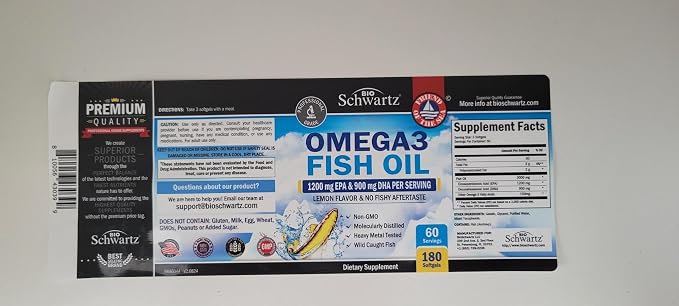Triple Strength Omega 3 Fish Oil 3000mg - High Potency Omega 3 Supplement for Women and Men, Burpless Lemon Flavor Fish Oil - 2250mg Essential Fatty Acids with DHA & EPA, Wild Caught, 180 Softgels